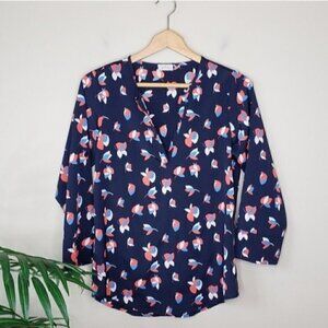 Stitch Fix Pixley Navy Coral Blue Ivy Petal Floral Print Blouse Size XS